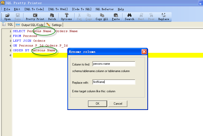 SQL refactor: rename column and table name