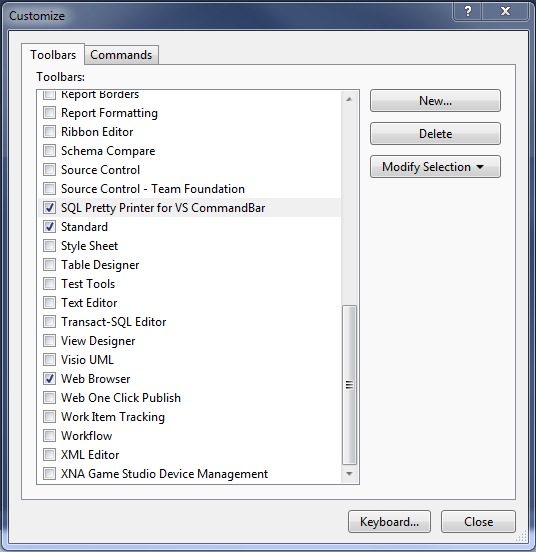 SQL Formatter toolbar