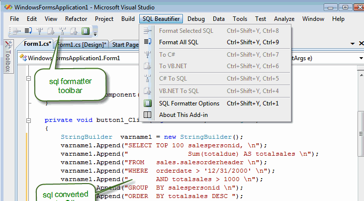 SQL Pretty Printer Add-In for Visual Studio