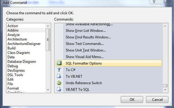 SQL Tidy toolbar and commands