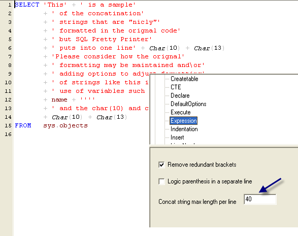 sql formatting string concat expression