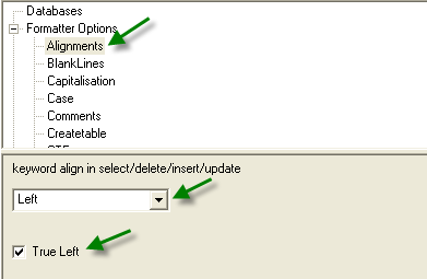 sql pretty printer format options: true left